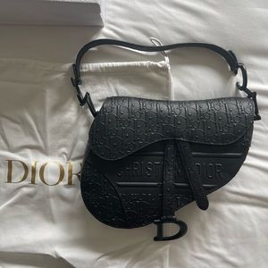 Dior Black Oblique Embossed Calfskin Saddle Bag